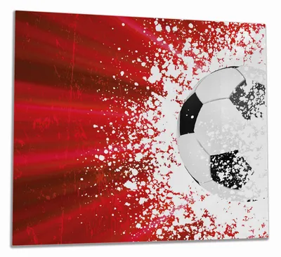Produktbild von Wallario Herdabdeckplatte aus Glas, Größe 60 x 52 cm 1-teilig, Motiv Fußball - Splashing Design in rot