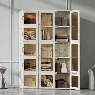 Produktbild von Kleiderschrank faltbar 104 x 170 x 50 cm Weiß 11 Türen magnetisch