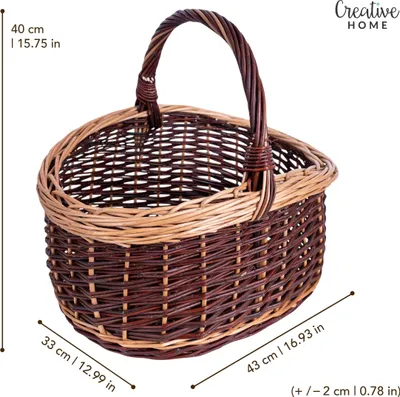 Produktbild von Creative Home Großer Picknickkorb Weidenkorb mit Henkel Einkaufskorb Zweifarbig - 43 x 33 x 40 cm