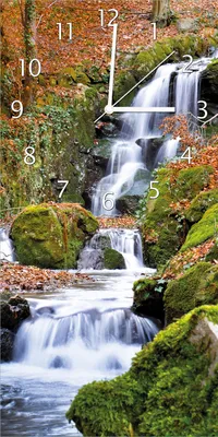 Produktbild von Wallario Design Wanduhr bedruckt, Größe 30 x 60 cm, Motiv: Bach im Wald