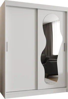Produktbild von MEBLE KRYSPOL ULTRA 150 Kleiderschrank mit zwei Schiebetüren für Schlafzimmer – moderner Aufbewahrungsschrank mit Kleiderstange und Regalen – 150x200x62cm - Mattweiß