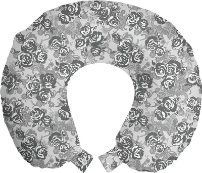 Produktbild von ABAKUHAUS Blumen Reisekissen Nackenstütze, Rosen-Muster in Graustufen, Schaumstoff Reiseartikel für Flugzeug und Auto, 30x30 cm, Mehrfarbig