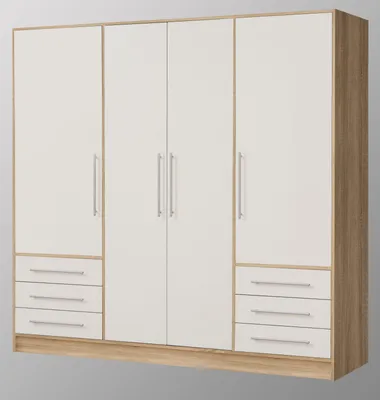Image de Armoire Jupiter en chêne Sonoma clair et blanc 4 portes 207 x 200 cm