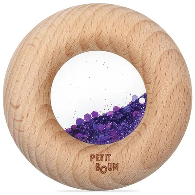 Obrázok produktu pre Senzorická drevená hračka pre bábätká – 7 x 7 x 2 cm – fialová | značka Petit Boum