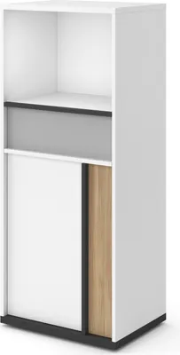 Produktbild von Kommode IMOLA IM-06 mit 1 Schublade 1 Tür Schrank Mehrzweckschrank Modern (Weiß / Grau)
