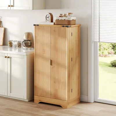 Productafbeelding van Keuken kast 120x60,5x40, met LED-sensor, kruidenrek, dubbele deur, verstelbare planken, houtnerf afwerking.