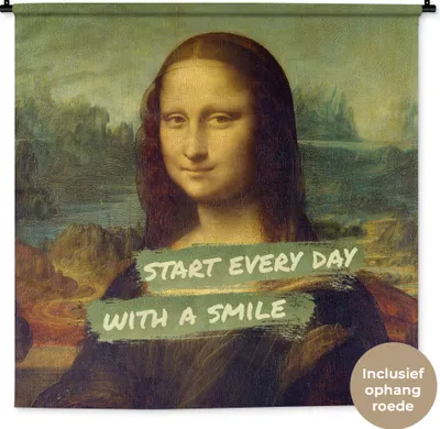 Produktbild von MuchoWow® Wandteppich Wandbehang Mona Lisa - Zitat - Da Vinci 150x150 cm Tapisserie Dekoration Wandtuch - Wohnaccessoires - Modernes
