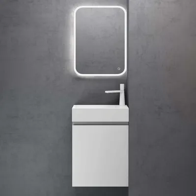 Produktbild von doporro Badmöbelset Waschbecken-Unterschrank für Gäste-WC 46cm in Weiß Design Waschplatz Wandmontage inkl. LED-Spiegel Pisa02