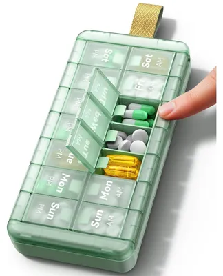 Immagine prodotto di Contenitore per pillole, 7 giorni, 2 volte al giorno, 7 scomparti, senza BPA, colore verde