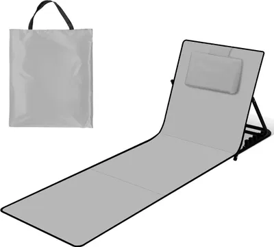 Produktbild von Faziango Strandmatte mit Tragegurt, Gepolstert, mit verstellbarer Kopflehne, Kopstütze, Rückenlehne, 145 x 47 x 40 cm, Hellgrau