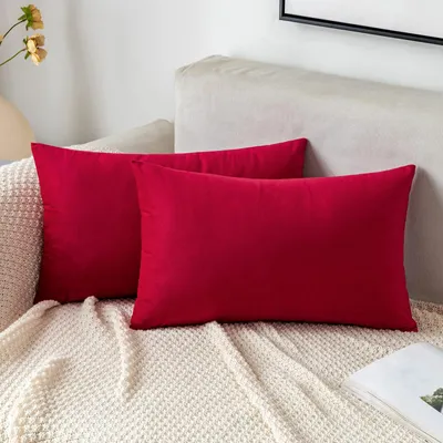 Productafbeelding van Set van 2 kussenhoezen, 30 x 50 cm, fluweel, decoratieve kussens, rode kussenhoezen, sofa kussens, lendenkussens, decoratieve kussenhoezen