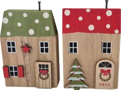 Produktbild von 2 kleine Weihnachts -Holz Häuschen mit T