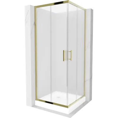 Obrázek produktu pro Mexen Rio čtvercový sprchový kout 80 x 80 cm, Vzor jinovatky, Zlatá + sprchová vanička Rio, Bílá - 860-080-080-50-30-4510