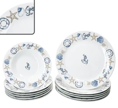 Zdjęcie produktu dla Neptun 12-częściowy serwis obiadowy morski talerze obiadowe talerze do zupy porcelana 6 os