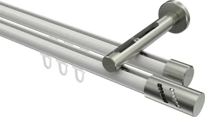 Produktbild von Interdeco Innenlaufstange / Gardinenstange mit Innenlauf Weiß / Edelstahl-Optik, Typ Siteno Zoena (Glitzerzylinder), 20 mm Ø 2-läufig, 120 cm