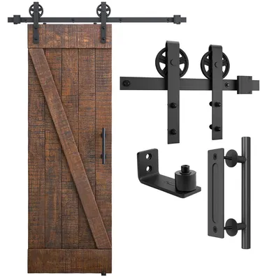 Schiebetür-Beschlag-Set, 1,5 m, schwarz, Heavy Duty, für 30 Zoll Türblatt