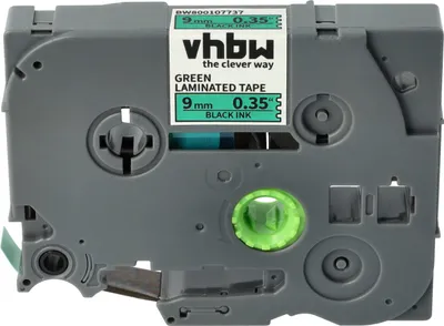Produktbild von vhbw Schriftband-Kassette kompatibel mit Brother PT 9400, 900, 9000-Serie, 9200PC, 9200DX, 7600VP, 900F Etiketten-Drucker 8m x 9mm Schwarz auf Grün