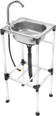 Produktbild von Freistehende Küchenspüle aus Edelstahl, Einbecken-Waschtisch mit Wasserhahn, mobile Spüle mit Ablassvorrichtung für Küche, Restaurant, Garage 42x37x83cm