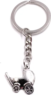 Produktbild von Onwomania Schlüsselanhänger Kinderwagen Baby Eltern Silber Metall Anhänger Charm