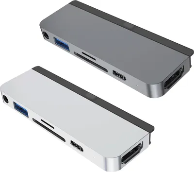 Image de Hub Hyper 6-en-1 iPad Pro USB-C gris (HDMI, Mini DisplayPort, RJ-45, USB 3.2 Gen 1 (3.1 Gen 1) Type-A, USB 3.2 Gen 1 (3.1 Gen 1) Type-C, VGA), couleur:Argent