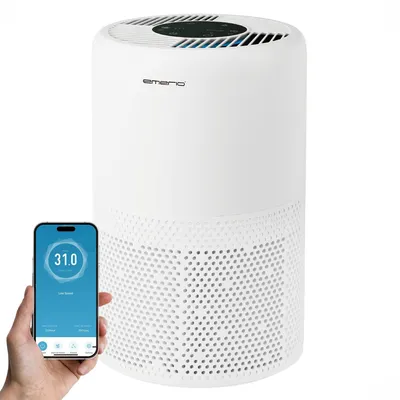 Produktbild von Emerio Luftreiniger – 25 m² – 52 dB – HEPA-13- & Aktivkohlefilter – Ionisationsfunktion – Luftqualitätsanzeige – mit App – Timer-Funktion – AP-132324