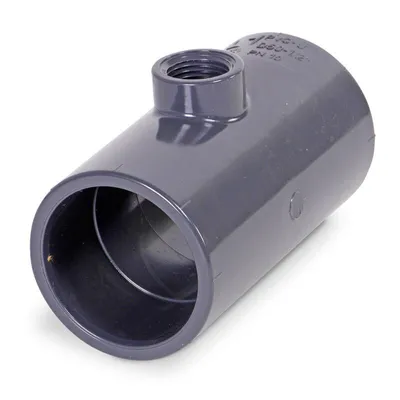 Produktbild von Mega T-Stück 90° PVC-U 50 mm x 1/2 Zoll x 50 mm Klebemuffe x Innengewinde x Klebemuffe 10 bar, grau