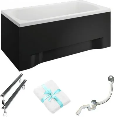 Produktbild von Aqua For You | Polimat Badewanne Classic - 120x70cm - Schwarze Verkleidung - Automatischer Siphon - 5in1 Set