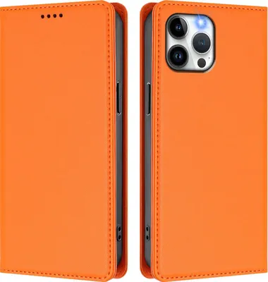 Image de Etui en cuir pour iPhone 12 Pro Max, étui magnétique en cuirPolyuréthaneavec support Orange
