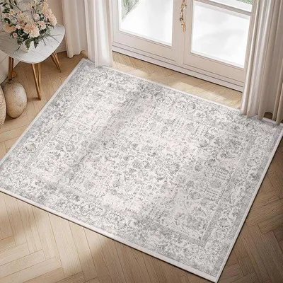 Immagine prodotto di Tappeto vintage Unyqoos® con motivo floreale sbiadito – tappeto in polipropilene lavabile con base antiscivolo in TPR, ideale per soggiorni, camere da letto e camerette