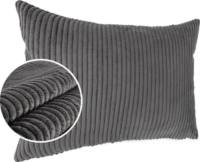 Produktbild von Dekokissen 30x50cm Kissenhülle ohne Füllung Kissenbezug mit Reißverschluss Einfarbig Cordsamt Anthrazit