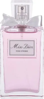 A studio shot of a bottle of Miss Dior Rose N'Roses Eau de Toilette.