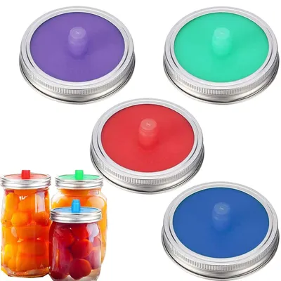 Produktbild von Set mit 4 Gärbehältern – Silikon-Zubehör für die Fermentation – Großer Deckel – Lebensmittelgeeignetes Material – Wasserdichtes Gärspund – Ideal für Sauerkraut/Kimchi – Gärgefäße