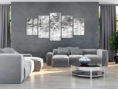 Produktbild von Akustikbild Wald Vogel 200x100 cm Bilder Akustikschaum Hochleistungsschallabsorber Schallschutz Leinwand 5 tlg Wandbild Raumakustik Schalldämmung b-C-0011-b-o