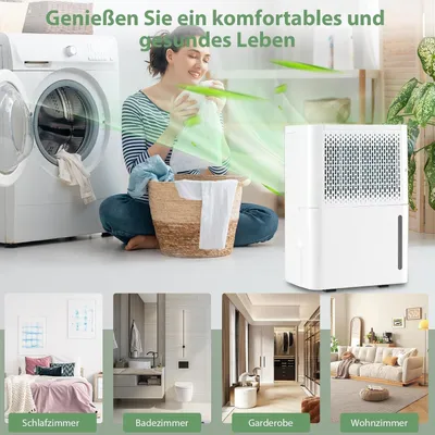 Immagine prodotto di Deumidificatore da 12 litri al giorno, adatto per ambienti di circa 15 m², deumidificatore elettrico con 3 modalità, serbatoio d'acqua da 2,2 litri, timer da 24 ore, ≤ 42 dB, funzionamento automatico
