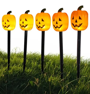 Produktbild von Leuchtende LED Halloween Kürbis Gartenstecker 5 Stück