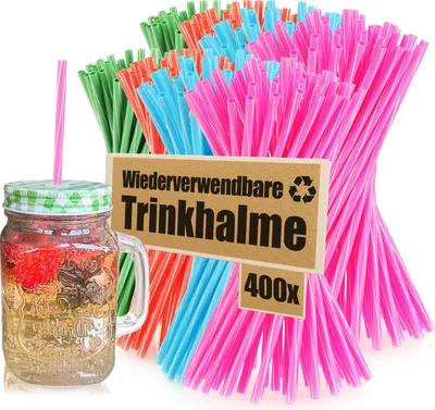 Produktbild von com-four® 400x wiederverwendbare Trinkhalme - bunte Strohhalme aus robustem PP