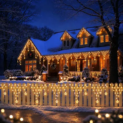 Produktbild von LED Eisregen Lichterkette 4M Weihnachtsbeleuchtung Sternen IP44 Lichtervorhang Garten 8 Modi Sternenvorhang Weihnachten Swing Balkon Bogen Xmas Deko, KI-generiertes Bild