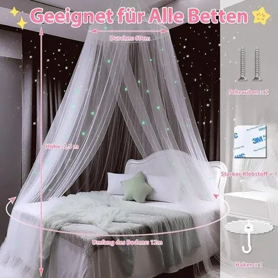 Produktbild von Famanu Mückennetz mit leuchtenden Sternen - für Doppelbett, Einzelbett, Babybett