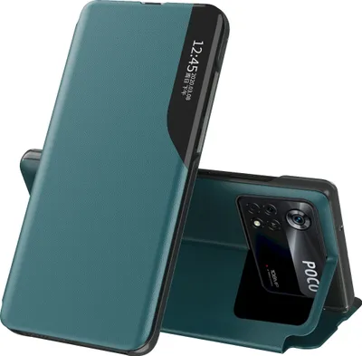 Produktbild von Hülle für Xiaomi Poco X4 Pro 5G Smart View Fenster Flip Stand Cover Kunstleder Schutzhülle Grün