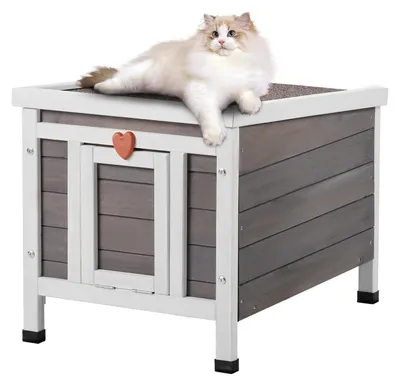 Productafbeelding van VEVOR kattenhuis voor buiten, weerbestendig, beschutting voor wilde katten en meerdere katten, houten katten-/konijnenhuis voor buiten met PVC-deurtjes en een open dak, 21"L x 17"B x 17"H