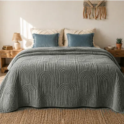 Produktbild von Tagesdecke 240x260 Bettüberwurf Tagesdecken - Boho Style Samt Decke Bett Überwurf Bedspread Sofaüberwurf Sofa Steppdecke Überwurfdecke Überdecke (Anthrazit)