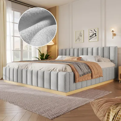 Produktbild von Flieks Polsterbett 180x200cm mit gepolstertem Kopfteil, Jugendbett Klassisches Bett mit Lattenrost, Doppelbett Holzbett Chenille, Grau