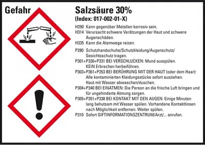 Produktbild von Dreifke® Aufkleber I GHS-Etikett Salzsäure 30%, GefStoffV/GHS/CLP, Folie, 105...