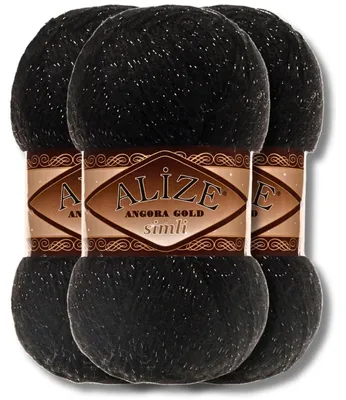 Obrázok produktu pre Alize 3x 100g Angora Gold Simli – priadza s trblietkami, jednofarebná, vhodná na háčkovanie a pletenie (60)