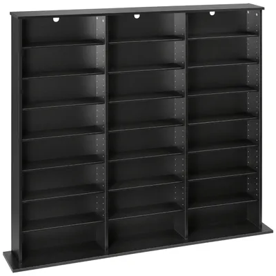 Image de Meuble de rangement multimédia, étagère à DVD à 8 niveaux, 142 x 22 x 130 cm. Rangement multimédia pour CD, DVD, livres et jeux. Étagère à CD pour le salon, le bureau à domicile ou la salle d'enregistrement. Noir