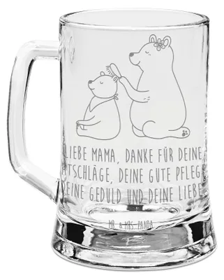 Produktbild von Mr. & Mrs. Panda Glaskrug Bär Kind - Transparent - Geschenk, Mom, Seidel, Humpen, Mutter, Bierkrug Mit Gravur, Glas, Krug, Muttertag