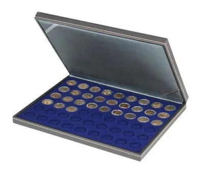 Produktbild von Lindner 2364-2154ME Münzkassette NERA M mit dunkelblauer Münzeinlage mit 54 runden Vertiefungen für Münzen mit Ø 25,75 mm, z.B. für 2 Euro-Münzen