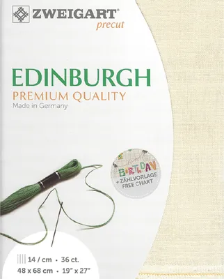Zdjęcie produktu dla Tkanina do haftu EDINBURGH Zweigart Precut 35 ct. 3217 kolor 222 kremowy, tkanina do haftu wykonana w 100% z lnu 48x68 cm