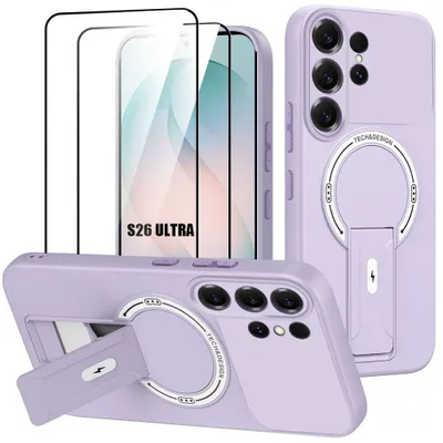 Image de Coque + 2 Verres Trempés pour Samsung Galaxy S26 Ultra, avec Cercle Magnétique et Support - Violet