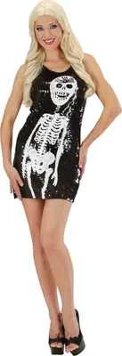 Imagen del producto de Traje de Halloween para mujer, diseño de esqueleto brillante, en colores y blanco